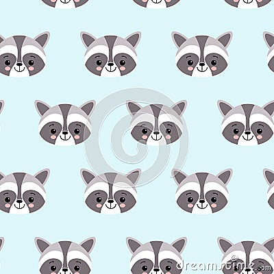 Raccoon cute seamless pattern, cartoon background, vector illustration Vector Illustration