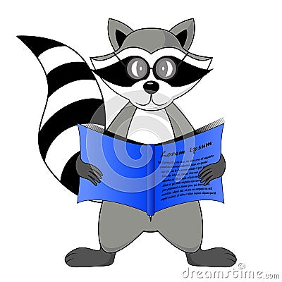 raccoon gargle with a book in hand illustration in white background in Cartoon Illustration