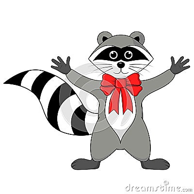 raccoon gargle with bow on the neck illustration on a white background in Cartoon Illustration