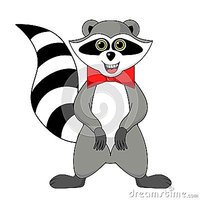 raccoon gargle with a bow tie illustration on a white background in Cartoon Illustration