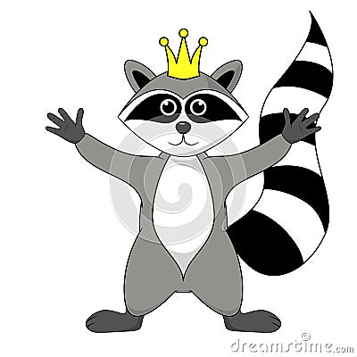 Raccoon gargle with a crown on the head illustration on white background in vector Vector Illustration
