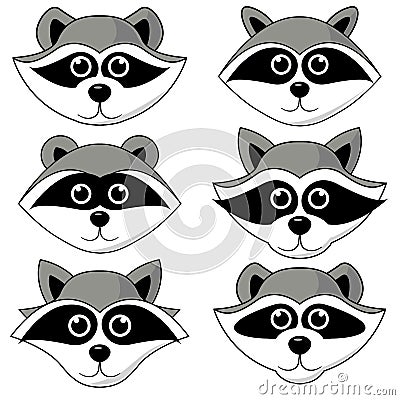 Raccoon gargle, head, facial expression and emotion illustration on white background in vector set Vector Illustration