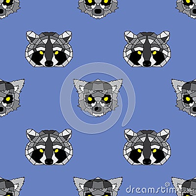 Raccoon and lemur seamles geometric pattern Stock Photo