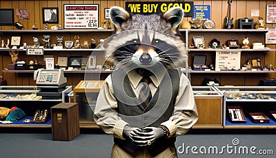 Raccoon in Pawn Shop Stock Photo