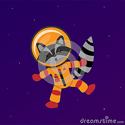 Raccoon in space, colorful character illustration, universe concept Cartoon Illustration