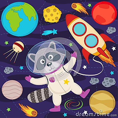 Raccoon in space Vector Illustration