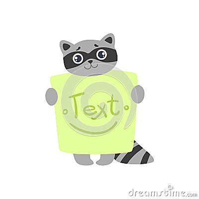 Raccoon With The Template For The Message Vector Illustration