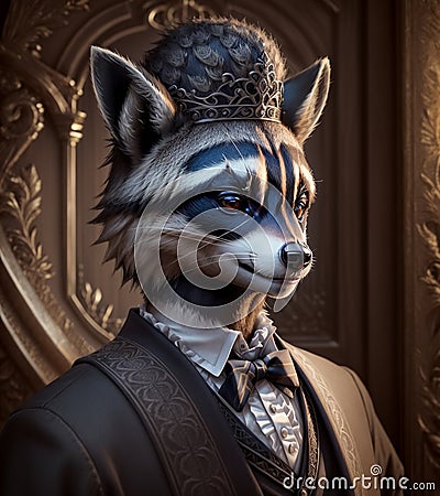 Raccoon in top hat and gentleman suit. Generative AI Stock Photo