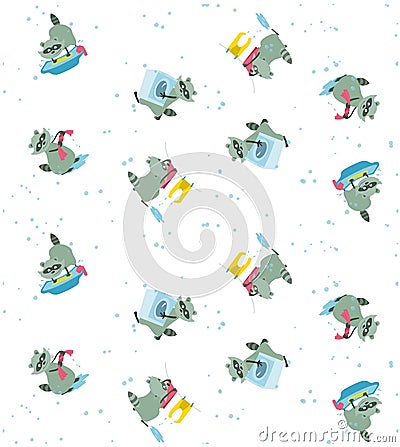 Raccoon washes a kidswear pattern Vector Illustration