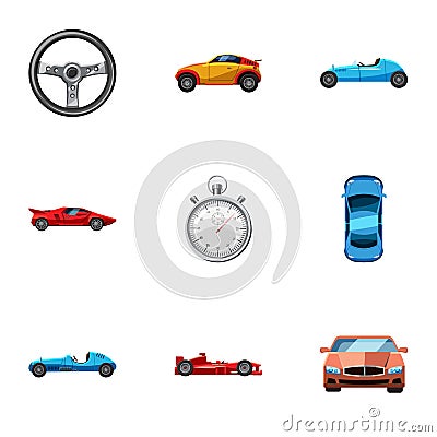 Race and awarding icons set, cartoon style Cartoon Illustration