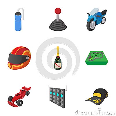 Race and awarding icons set, cartoon style Vector Illustration