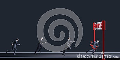 Race businessman running to the finish line businessman victory first prize achievement 3d illustration Cartoon Illustration