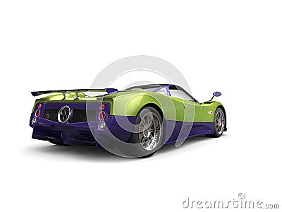 Race car - metallic green purple color scheme - back view Stock Photo