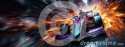 Race car in motion with blurred background with lights. Fast and powerful. Concept of motorsport, racing, competition Stock Photo