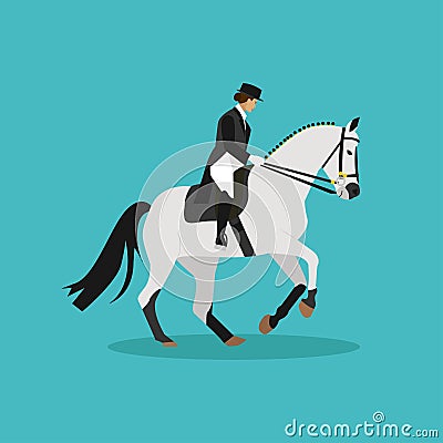 Race horse and lady jockey. Horseback riding concept flat vector illustration Vector Illustration