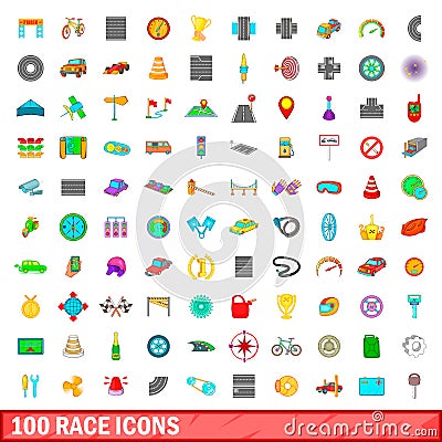 100 race icons set, cartoon style Vector Illustration