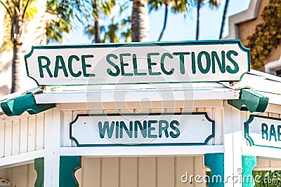 Race Selections Booth at Horse Racetrack Stock Photo
