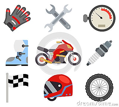 Race sport championship motocross motorbike vehicle icons set flat bike design vector illustration Vector Illustration