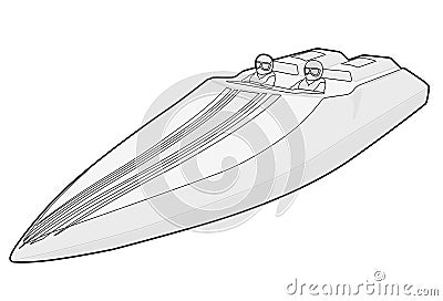 Race sports boat. Luxury expensive outlined motorboat, deluxe speedboat Vector Illustration