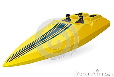 Race sports boat. Luxury expensive yellow motorboat, deluxe speedboat Vector Illustration