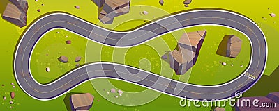 Race track for cars top view, asphalted road loop Vector Illustration