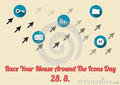 Race your mouse around the icons day poster (28. 8. annual celeb Vector Illustration