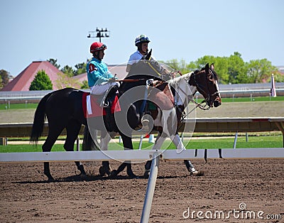 Racehorses and jockeys galloping Editorial Stock Photo