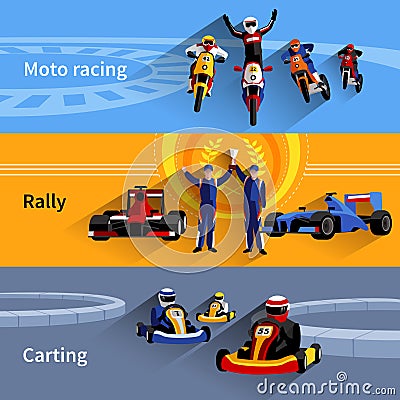 Racer Banners Set Vector Illustration
