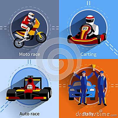 Racer Icons Set Vector Illustration