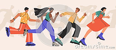 Races of man and woman, war of the sexes, a group of people running fast Vector Illustration