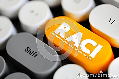 RACI Responsibility Matrix - Responsible, Accountable, Consulted, Informed mind map acronym, business concept button on keyboard Stock Photo