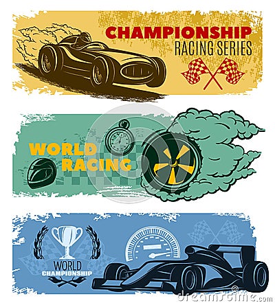 Racing Banner Set Vector Illustration