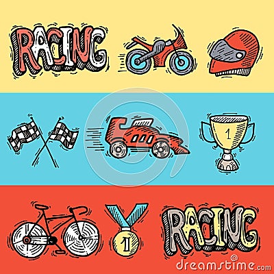 Racing Banners Set Vector Illustration