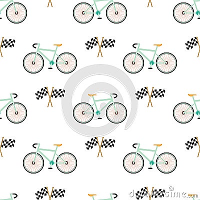 Racing bicycles seamless pattern with Checkered Flags Finish Stock Photo