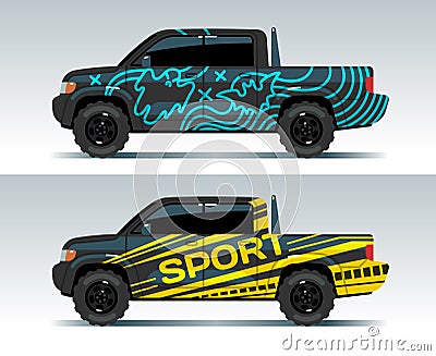 Racing car graphic. Truck wrapping background. Vehicle branding vector design Vector Illustration