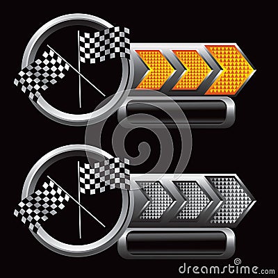 Racing checkered flags on arrow nameplates Vector Illustration