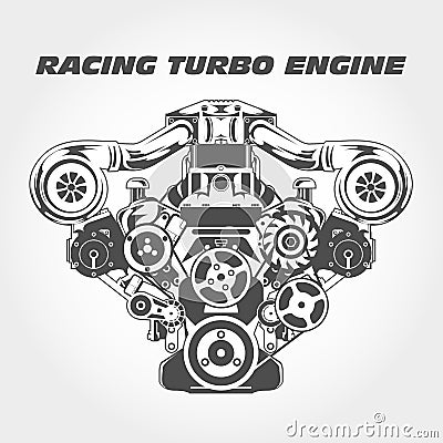 Racing engine with supercharger power - turbo Vector Illustration