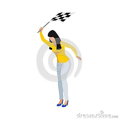 Racing Flagman Woman Composition Vector Illustration