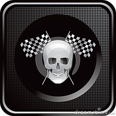 Racing flags and skull on black checkered web icon Vector Illustration