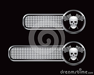 Racing flags and skull on checkered tabs Vector Illustration