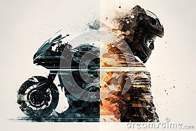 racing motorcycles and cars racing double exposure Stock Photo