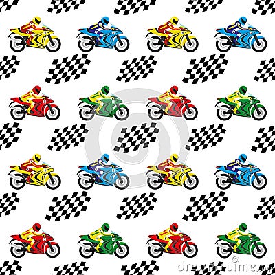 Racing motorcycles and checkered flags. Vector Illustration