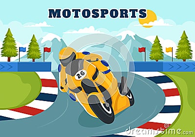 Racing Motosport Speed Bike Vector Illustration for Competition or Championship Race by Wearing Sportswear and Equipment Vector Illustration