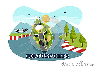 Racing Motosport Speed Bike Vector Illustration for Competition or Championship Race by Wearing Sportswear and Equipment Vector Illustration