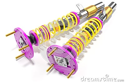 Racing shock absorbers with yelllow springs Stock Photo