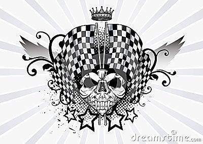 Racing Skull and Checkered Vector Illustration