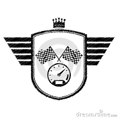 Racing speedometer award in monochrome striped with olive branch Vector Illustration