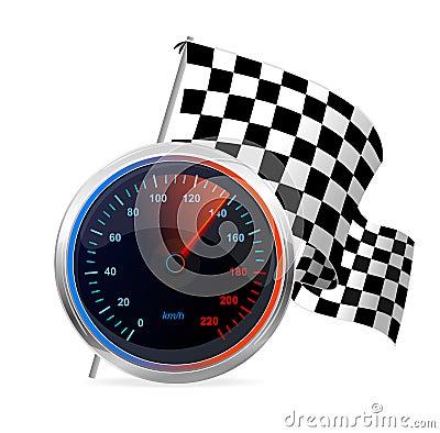 Racing Speedometer and checkered flag. Vector Vector Illustration