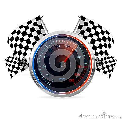 Racing Speedometer and checkered flags. Vector Vector Illustration