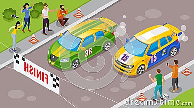 Racing Sports Isometric Background Vector Illustration